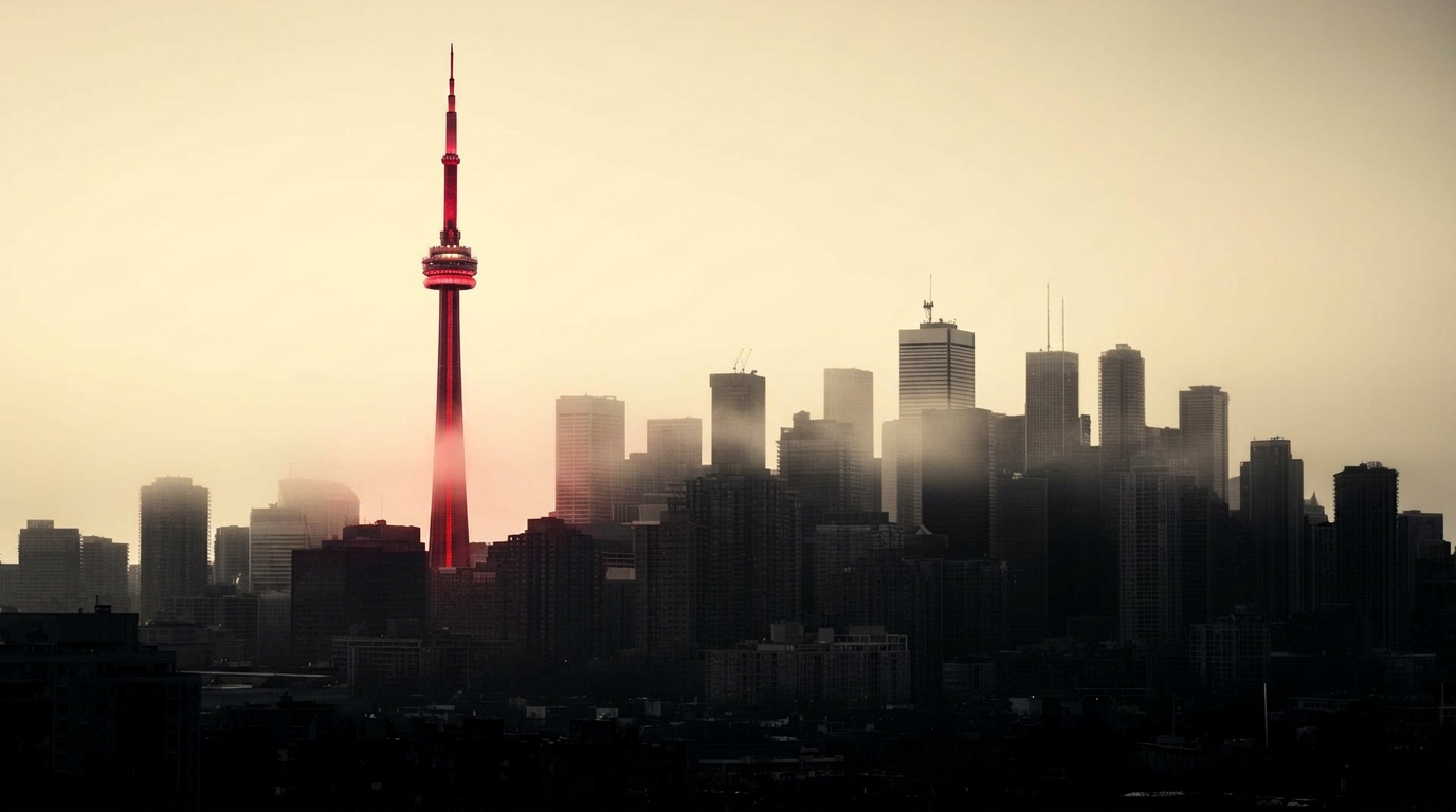 Toronto skyline at dusk with the CN Tower